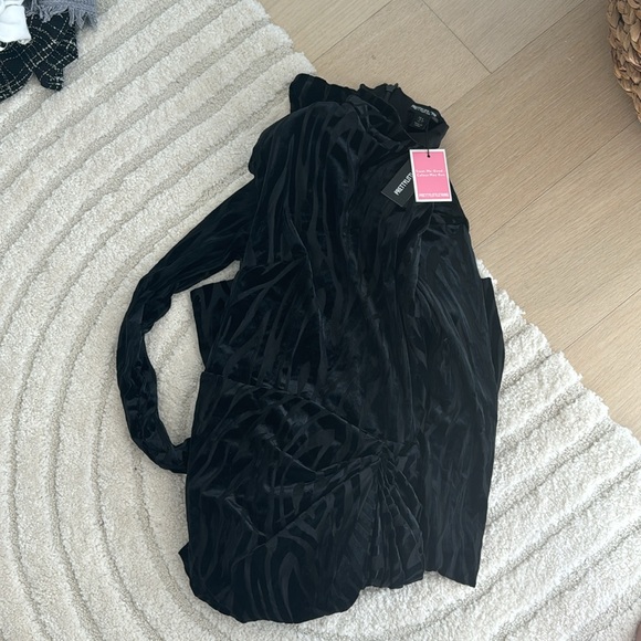 NWT PLT Black Zebra Print Devore High Neck Draped Midi velvet dress - Picture 6 of 6